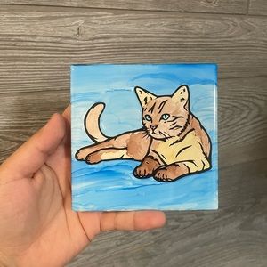 Brown Tabbie Cat Ceramic Tile Decor - Home Decor - Office Decor - Pet Art